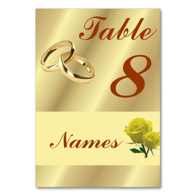 Tarjeta De Mesa Anillos de boda dorado Número de tabla (Anverso)