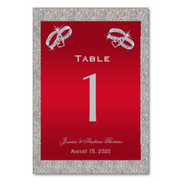 Tarjeta De Mesa Anillos de boda elegantes rubí rojo y plateado bri