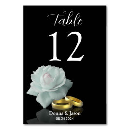 Tarjeta De Mesa Anillos de oro de la rosa blanca elegante Boda gui