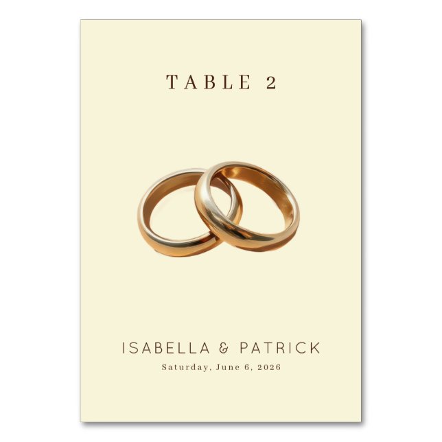 Tarjeta De Mesa Anillos Elegantes de Beige y Oro (Anverso)