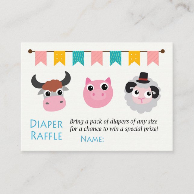 Tarjeta De Mesa Animales de granja Diaper Raffle Tickets (Anverso)