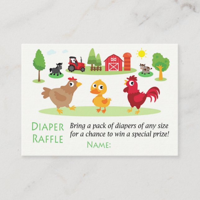Tarjeta De Mesa Animales de granja Diaper Raffle Tickets (Anverso)