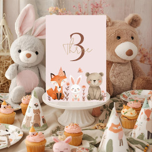 Tarjeta De Mesa Animales Woodland Cumpleaños Rústico Rosa