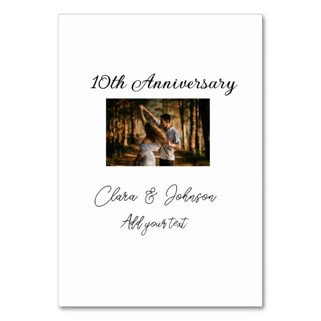 Tarjeta De Mesa Aniversario de boda agregar nombre año imagen text (Anverso)