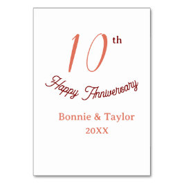 Tarjeta De Mesa aniversario de bodas 10 años melocotón pastel nomb