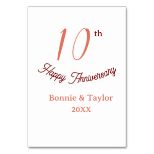 Tarjeta De Mesa aniversario de bodas 10 años melocotón pastel nomb