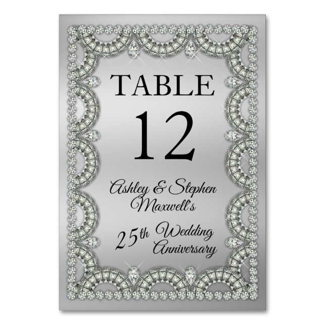 Tarjeta De Mesa Aniversario de bodas de diamante de Bodas de Plata (Anverso)