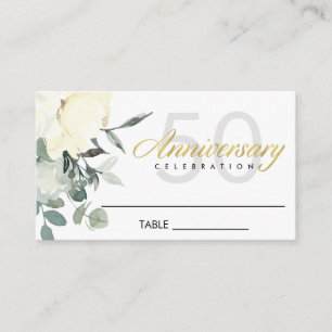 TARJETA DE MESA ANIVERSARIO DE COLOR DE AGUA BLANCO FLORAL DE MARF