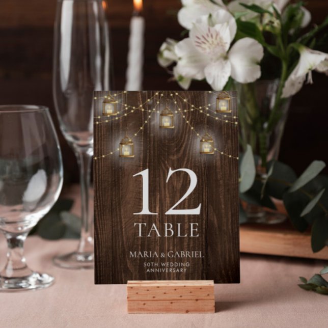 Tarjeta De Mesa Aniversario del 50° Boda de Rustic Wood (Subido por el creador)