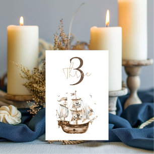 Tarjeta De Mesa Aniversario del tema nautical del barco pirata Bro