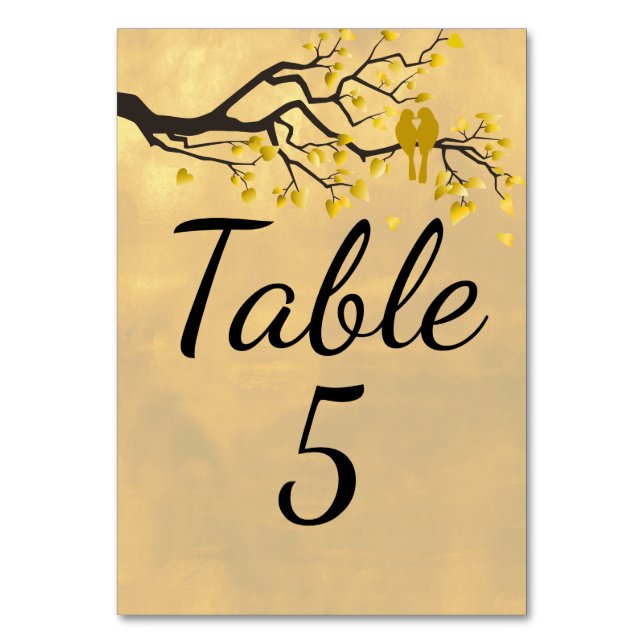 Tarjeta de mesa Aniversario Dorado Lovebirds (Anverso)