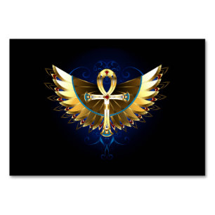 Tarjeta De Mesa Ankh de oro con alas
