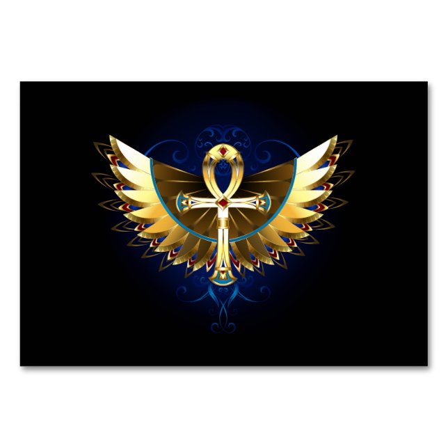 Tarjeta De Mesa Ankh de oro con alas (Anverso)