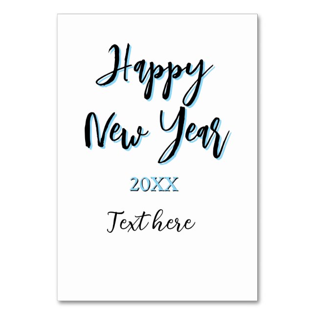 Tarjeta De Mesa Año nuevo azul negro audaz año simple (Anverso)