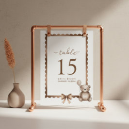 Tarjeta De Mesa Apenas Espera Fiesta de Bebé Oso Teddy Neutral
