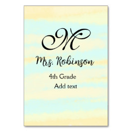 Tarjeta De Mesa apreciación del profesor de acuarcolía azul amaril