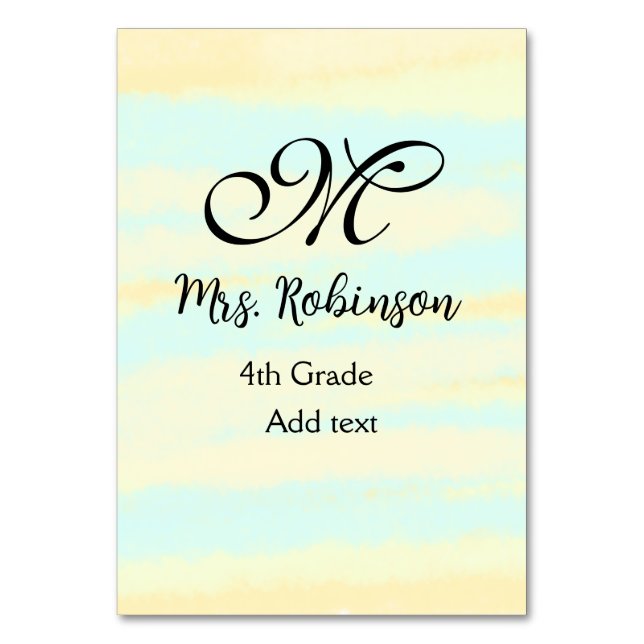 Tarjeta De Mesa apreciación del profesor de acuarcolía azul amaril (Anverso)