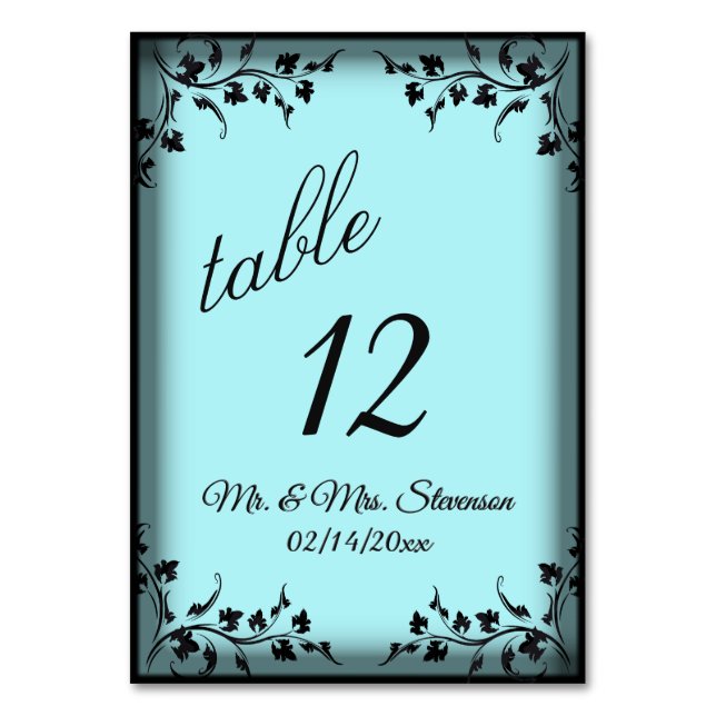 Tarjeta De Mesa Aqua Bride Groom Names y Date (Anverso)