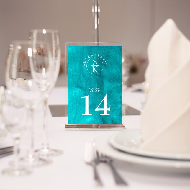 Tarjeta De Mesa Aqua Elegance Turquoise & Verde azulado Watercolor (Subido por el creador)