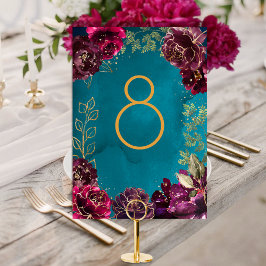 Tarjeta De Mesa Aqua Verde azulado Merlot Jewel Tone Gold Table Nú