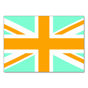 Tarjeta De Mesa Aquamarine y Naranja Union Jack