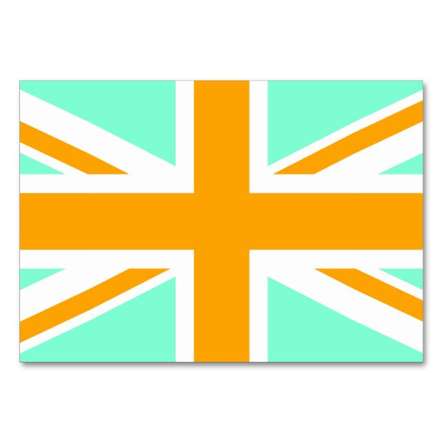 Tarjeta De Mesa Aquamarine y Naranja Union Jack (Anverso)