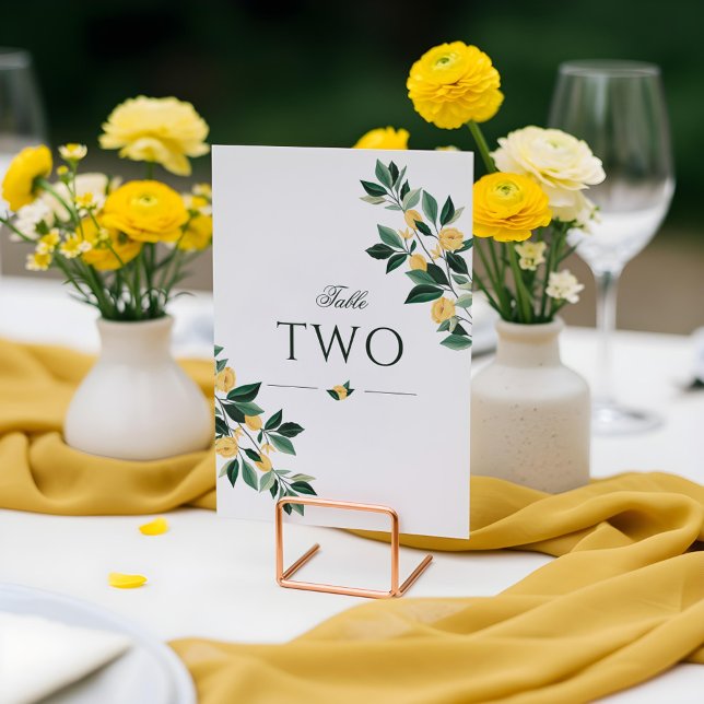 Tarjeta De Mesa Árbol floral de flores de limón Boda blanco elegan (Lemon Blossom Floral Tree Elegant White Wedding Table Number)
