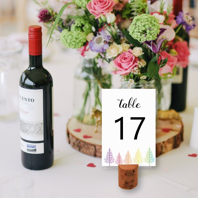 Tarjeta De Mesa Árboles de arcoiris confetti boda gay lesbiana (Subido por el creador)