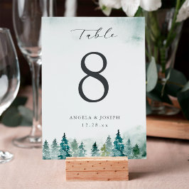 Tarjeta De Mesa Árboles de pinos de los bosques de invierno | Boda