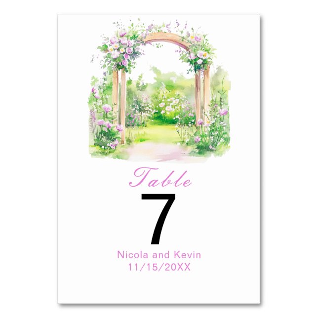 Tarjeta De Mesa Arco Boda floral de primavera (Anverso)