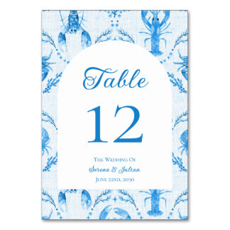 Tarjeta De Mesa Arco de boda Ogee de langosta cangrejo acuarela az