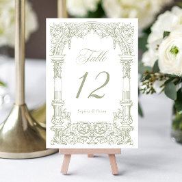 Tarjeta De Mesa Arco de época Vines Marco Sage Boda Verde
