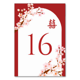 Tarjeta De Mesa Arco de flores de cerezo del boda rojo chino