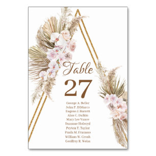 Tarjeta De Mesa Arco de oro seco de palma de moda Boho Pampas