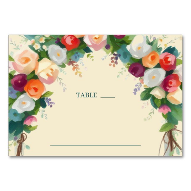 Tarjeta De Mesa Arco floral acuarela romántico (Anverso)