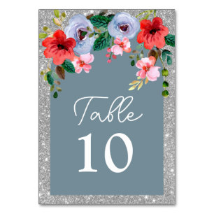 Tarjeta De Mesa Arco floral de color Purpurina de plata azul turqu