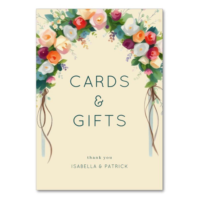 Tarjeta De Mesa Arco Floral Pastel Romántico (Anverso)