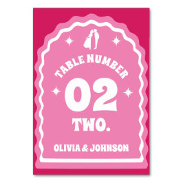 Tarjeta De Mesa Arco ondulado Retro Parejas Rosa y Magenta Foto