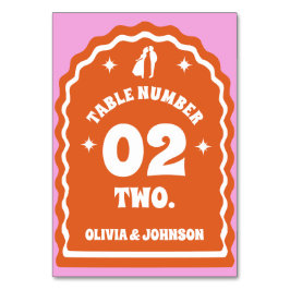 Tarjeta De Mesa Arco ondulado retro - Parejas rosadas y Naranjas