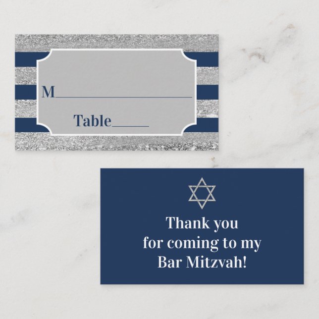 Tarjeta De Mesa Armada, franjas grises bar Mitzvah (Anverso / Reverso)