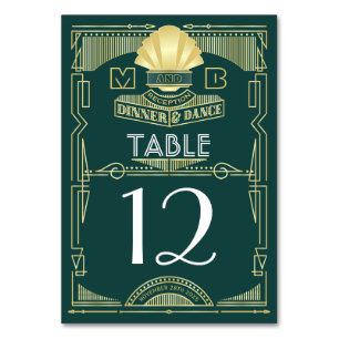 Tarjeta De Mesa Art Deco Boda Recepción Cena Fiesta Oro Verde