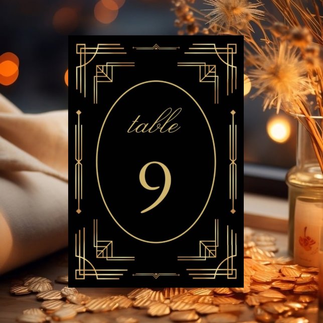 Tarjeta De Mesa Art deco moderno elegante negro dorado (Subido por el creador)