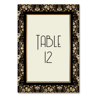 Tarjeta De Mesa Art Deco Nouveau Elegante Boda de Oro Blanco Negro
