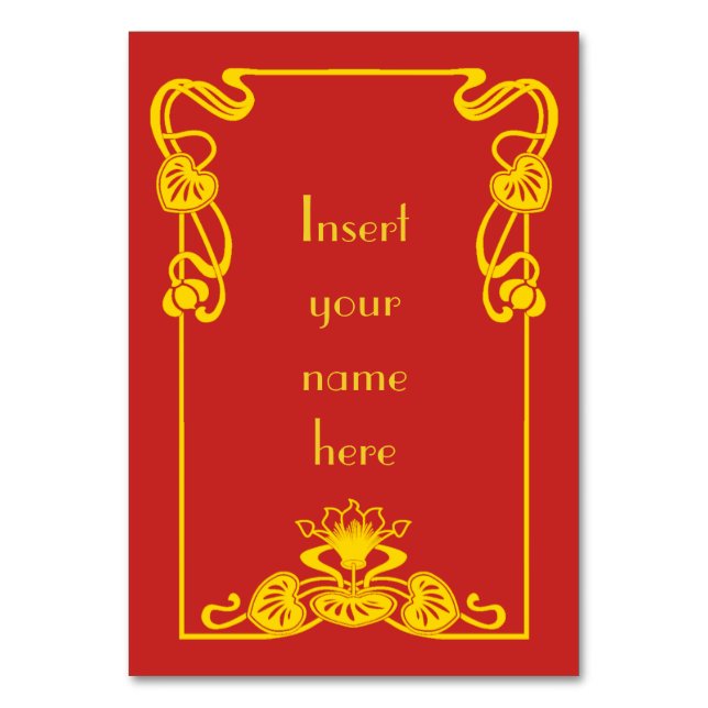 Tarjeta De Mesa Art Deco Vintage Red Gold (Anverso)
