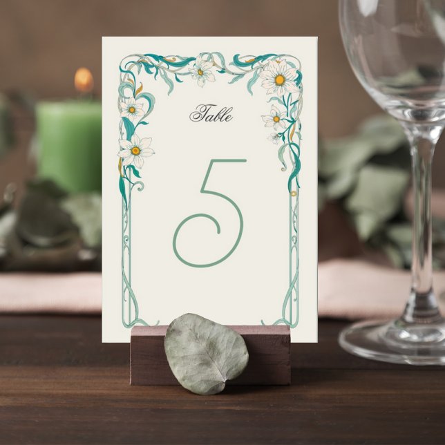 Tarjeta De Mesa Art Nouveau Wedding Table Number Card (Subido por el creador)