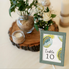 Tarjeta De Mesa Arte de Acuarela Abstracto Azul Amarillo Boda Únic