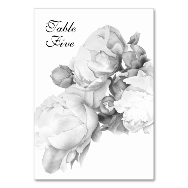 Tarjeta De Mesa Arte de acuarela floral elegante de peones blancos (Anverso)