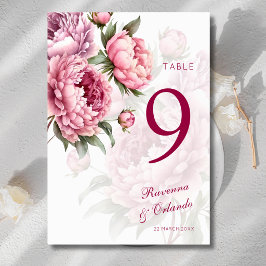 Tarjeta De Mesa Arte de boda romántico botánico de peonía florecid