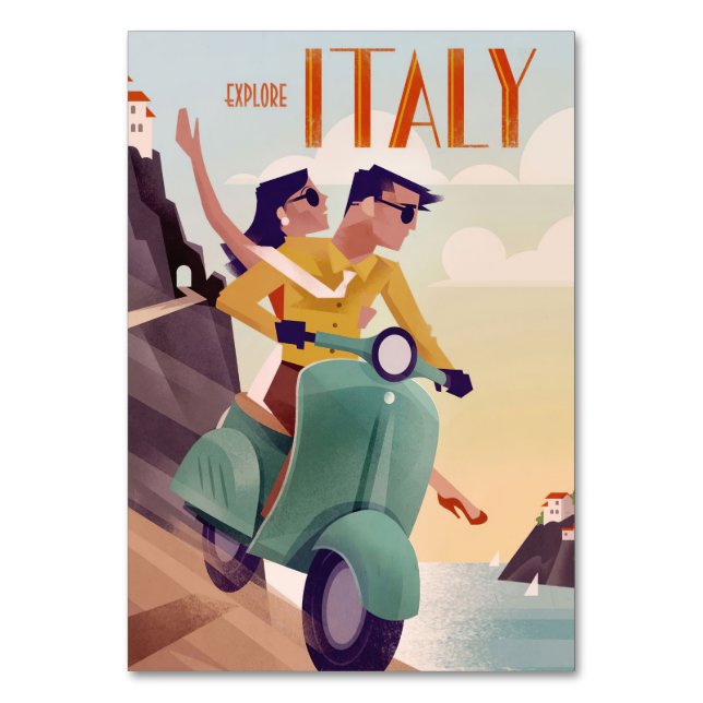 Tarjeta De Mesa Arte de viajes Explore Italia (Anverso)