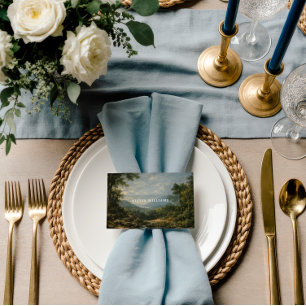 Tarjeta De Mesa Arte Fino Paisaje Boda Romántico azul